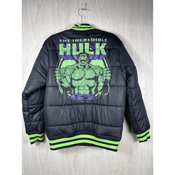 Vintage Marvel Hulk Puffer Jacket Mens S Y2K Comic Streetwear Rare OG Coat